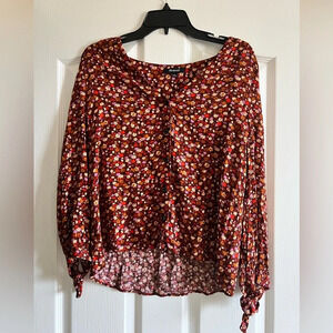 Madewell Womens Red Floral Spring Prairie Button Up V-Neck‎ Blouse Size Small